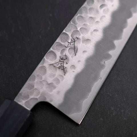 Santoku White Steel #2 Tsuchime Dunkelblauer Urushi Griff 165mm