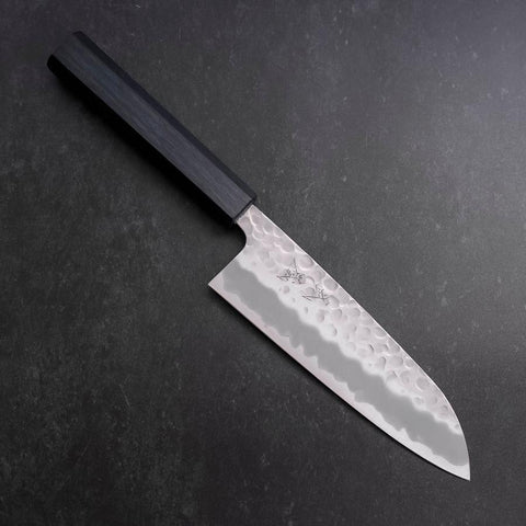 Santoku White Steel #2 Tsuchime Dunkelblauer Urushi Griff 165mm