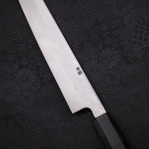 Yanagi Kiritsuke Blue Steel #2 Kurouchi Büffelhorn und Ebenholz Griff 240mm