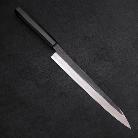 Yanagi Kiritsuke Blue Steel #2 Kurouchi Büffelhorn und Ebenholz Griff 270mm