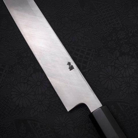 Yanagi Kiritsuke Blue Steel #2 Kurouchi Büffelhorn und Ebenholz Griff 300mm