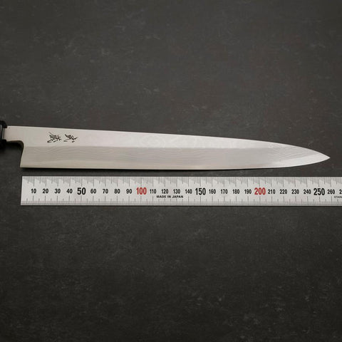 Yanagiba Blue Steel #2 Suminagashi Mango de Ébano con Cuerno de Búfalo 270mm