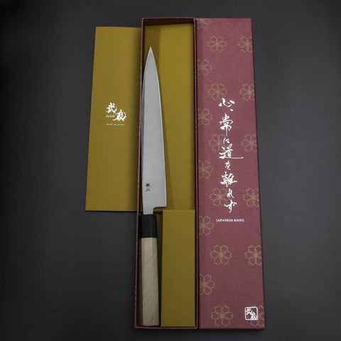 Yanagiba Linkshand Silver Steel #3 Kasumi Büffelhorn und Magnolienholz Griff 240mm